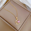 Wholesale Titanium Steel And Copper Geometric Love Leaf Zircon Diamond Necklace For Women