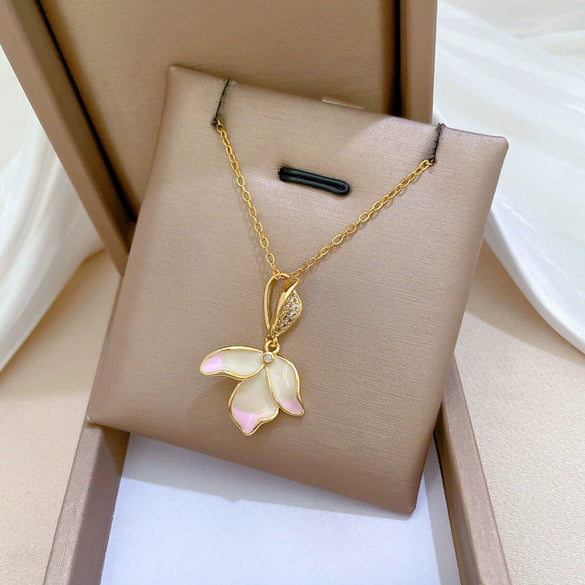 Wholesale Titanium Steel And Copper Geometric Pendant Women's Allmatch Clavicle Necklace With Zircon And Drop Oil Flower Design