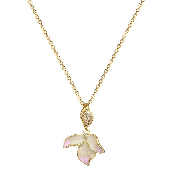 Wholesale Titanium Steel And Copper Geometric Pendant Women's Allmatch Clavicle Necklace With Zircon And Drop Oil Flower Design