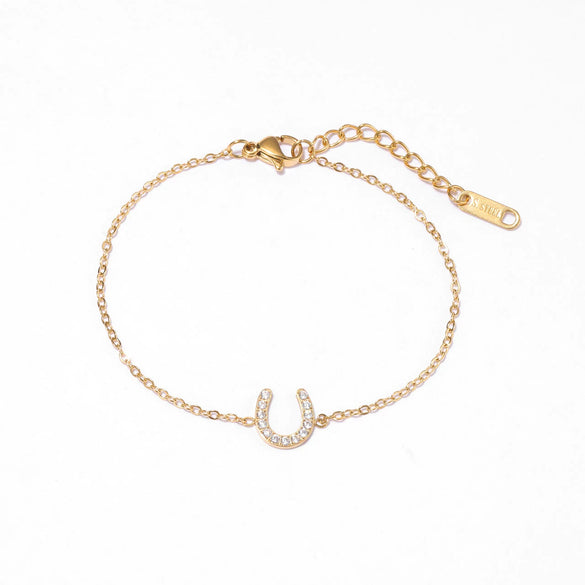 Wholesale Titanium Steel And Copper Inlaid Zircon Horseshoe U Shaped Geometric Design Women's Bracelet Jewelry With Electroplating Treatment