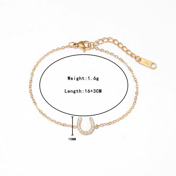 Wholesale Titanium Steel And Copper Inlaid Zircon Horseshoe U Shaped Geometric Design Women's Bracelet Jewelry With Electroplating Treatment