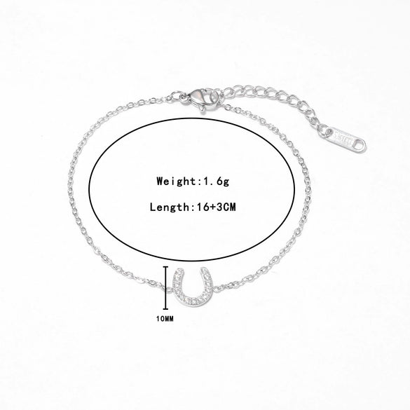 Wholesale Titanium Steel And Copper Inlaid Zircon Horseshoe U Shaped Geometric Design Women's Bracelet Jewelry With Electroplating Treatment