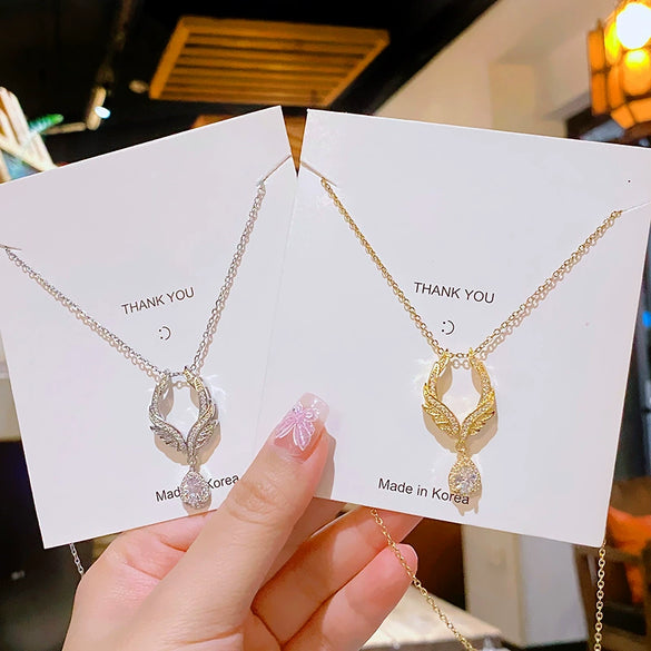 Wholesale Titanium Steel And Copper Light Luxury Geometric Water Drops Angel Tears Pendant Necklace For Women With Electroplating