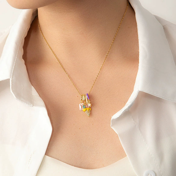 Wholesale Titanium Steel And Copper Necklace For Women With Square Zircon Pendant And Electroplating Treatment