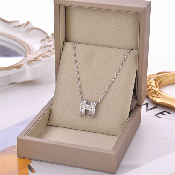 Wholesale Titanium Steel And Copper Necklace With Geometric Letter Number And Text Pattern Electroplated Pendant For Women In Light Luxury Style
