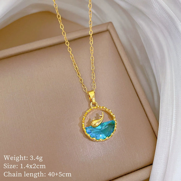 Wholesale Titanium Steel And Copper Necklace With Geometric Pattern And Diamond Inlay And Real Gold Electroplated For Women