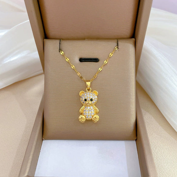 Wholesale Titanium Steel And Copper Necklace With Geometric Pattern And Diamond Inlay And Real Gold Electroplated For Women
