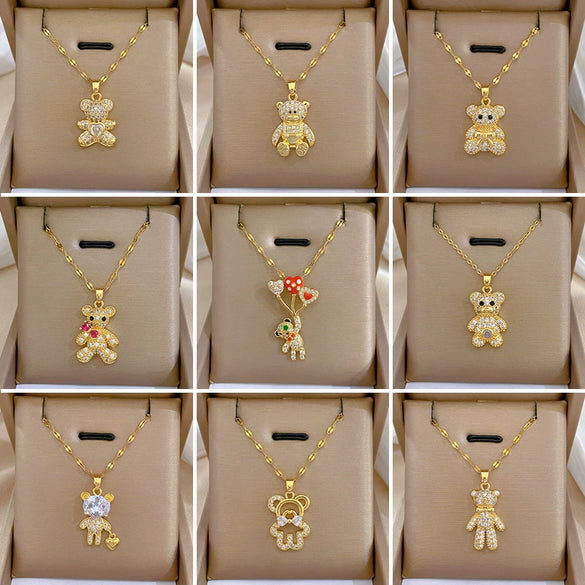 Wholesale Titanium Steel And Copper Necklace With Geometric Pattern And Diamond Inlay And Real Gold Electroplated For Women