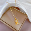 Wholesale Titanium Steel And Copper Necklace With Geometric Pattern And Diamond Inlay And Real Gold Electroplated For Women
