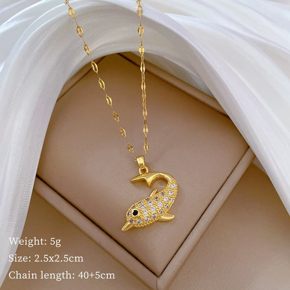 Wholesale Titanium Steel And Copper Necklace With Geometric Pattern And Diamond Inlay And Real Gold Electroplated For Women