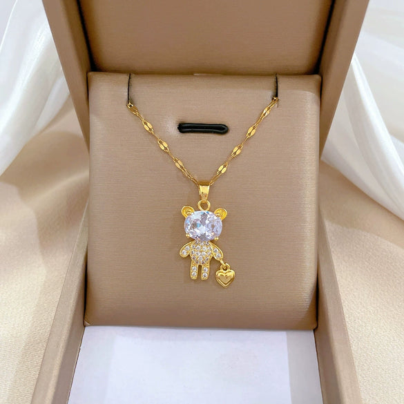 Wholesale Titanium Steel And Copper Necklace With Geometric Pattern And Diamond Inlay And Real Gold Electroplated For Women