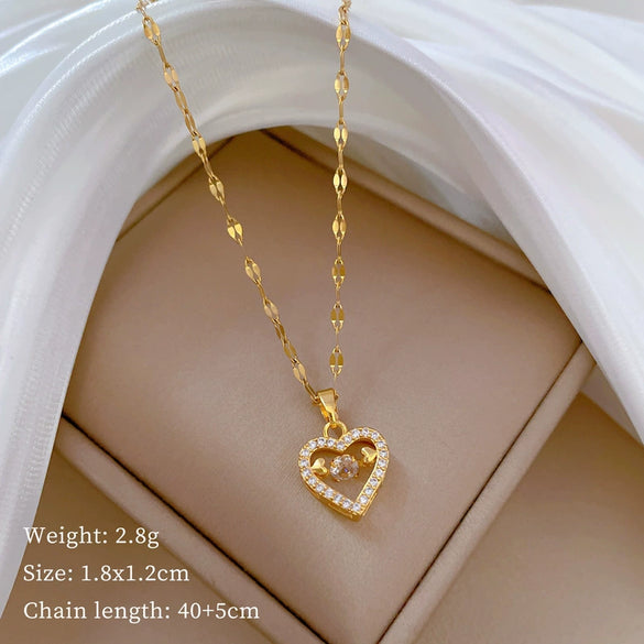 Wholesale Titanium Steel And Copper Necklace With Geometric Pattern And Diamond Inlay And Real Gold Electroplated For Women
