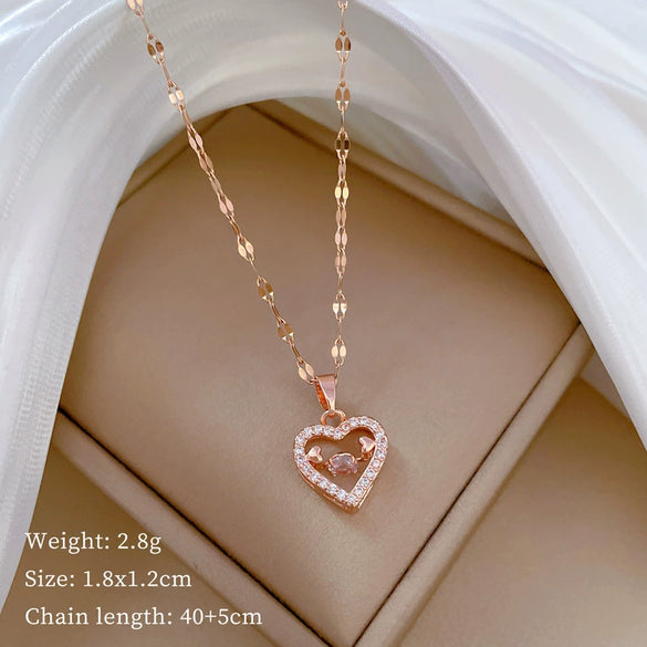 Wholesale Titanium Steel And Copper Necklace With Geometric Pattern And Diamond Inlay And Real Gold Electroplated For Women