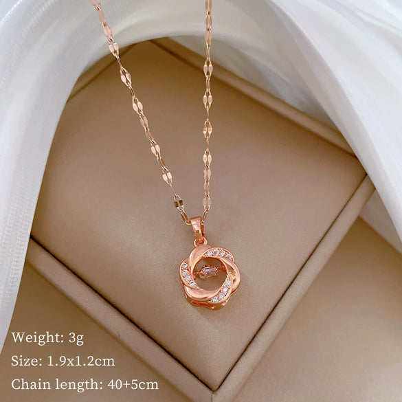 Wholesale Titanium Steel And Copper Necklace With Geometric Pattern And Diamond Inlay And Real Gold Electroplated For Women