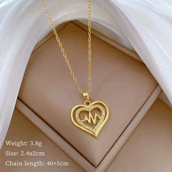Wholesale Titanium Steel And Copper Necklace With Geometric Pattern And Diamond Inlay And Real Gold Electroplated For Women