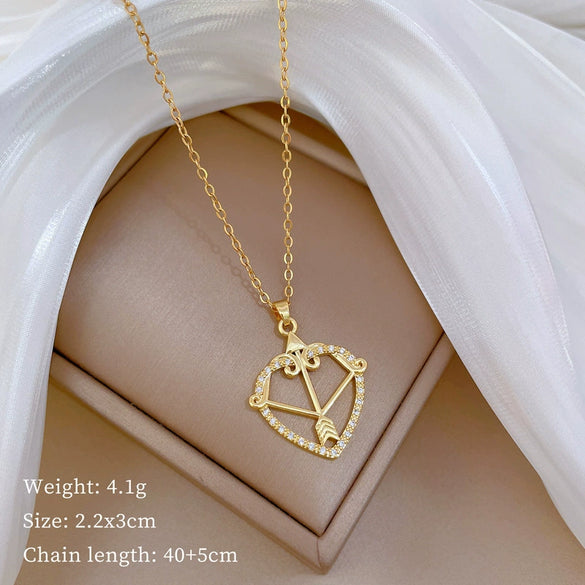 Wholesale Titanium Steel And Copper Necklace With Geometric Pattern And Diamond Inlay And Real Gold Electroplated For Women