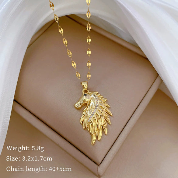 Wholesale Titanium Steel And Copper Necklace With Geometric Pattern And Diamond Inlay And Real Gold Electroplated For Women