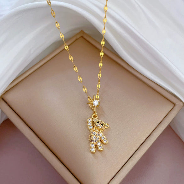 Wholesale Titanium Steel And Copper Necklace With Geometric Pattern And Diamond Inlay And Real Gold Electroplated For Women