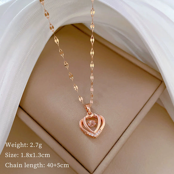 Wholesale Titanium Steel And Copper Necklace With Geometric Pattern And Diamond Inlay And Real Gold Electroplated For Women
