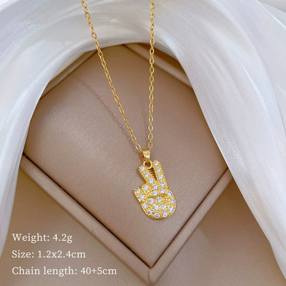 Wholesale Titanium Steel And Copper Necklace With Geometric Pattern And Diamond Inlay And Real Gold Electroplated For Women