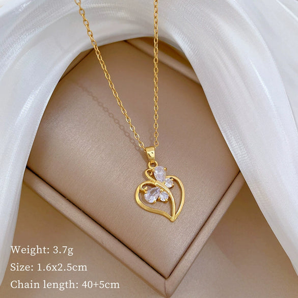 Wholesale Titanium Steel And Copper Necklace With Geometric Pattern And Diamond Inlay And Real Gold Electroplated For Women