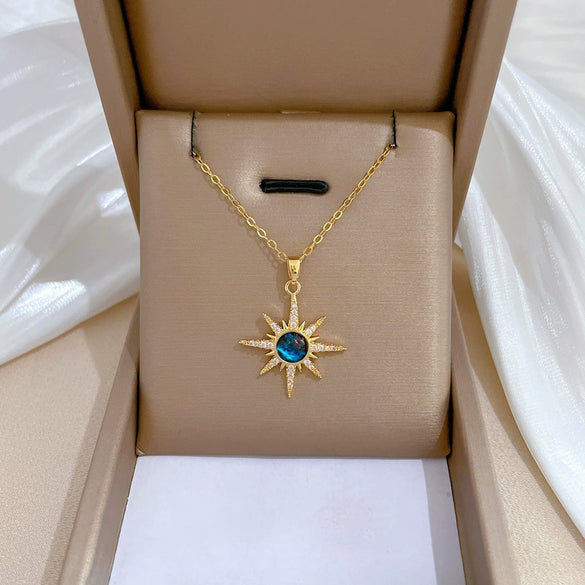 Wholesale Titanium Steel And Copper Necklace With Geometric Pattern And Diamond Inlay And Real Gold Electroplated For Women