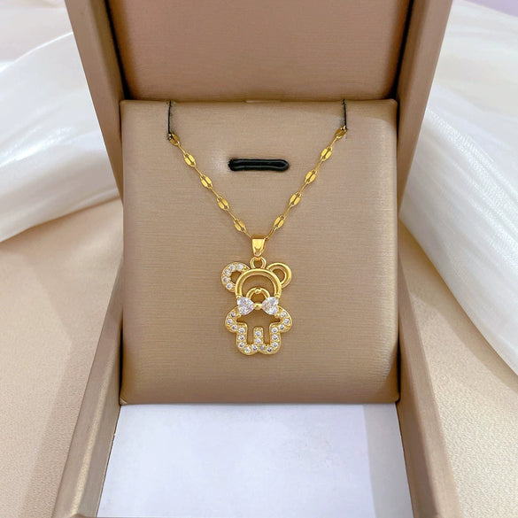Wholesale Titanium Steel And Copper Necklace With Geometric Pattern And Diamond Inlay And Real Gold Electroplated For Women