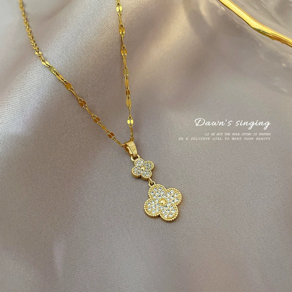 Wholesale Titanium Steel And Copper Necklace With Geometric Pattern And Diamond Microinlaid And Electroplating For Unisex
