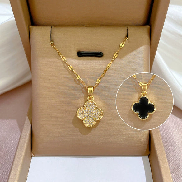 Wholesale Titanium Steel And Copper Necklace With Geometric Pattern And Diamond Microinlaid And Electroplating For Unisex