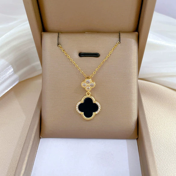 Wholesale Titanium Steel And Copper Necklace With Geometric Pattern And Diamond Microinlaid And Electroplating For Unisex
