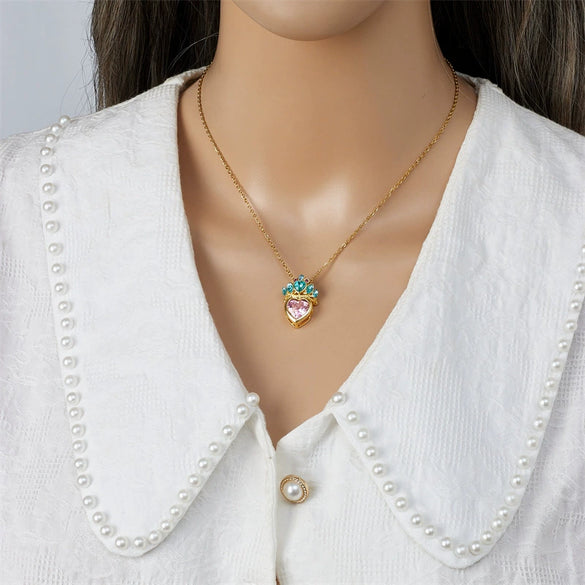 Wholesale Titanium Steel And Copper Ochain Clavicle Necklace With Mixed Gem Inlay Crown And Heart Pattern For Women Light Luxury Style Electroplating Process