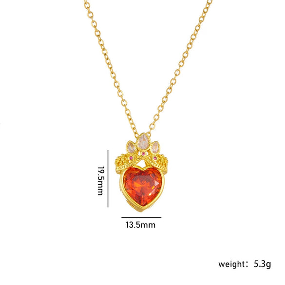 Wholesale Titanium Steel And Copper Ochain Clavicle Necklace With Mixed Gem Inlay Crown And Heart Pattern For Women Light Luxury Style Electroplating Process