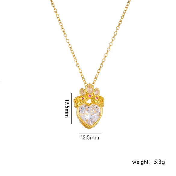 Wholesale Titanium Steel And Copper Ochain Clavicle Necklace With Mixed Gem Inlay Crown And Heart Pattern For Women Light Luxury Style Electroplating Process