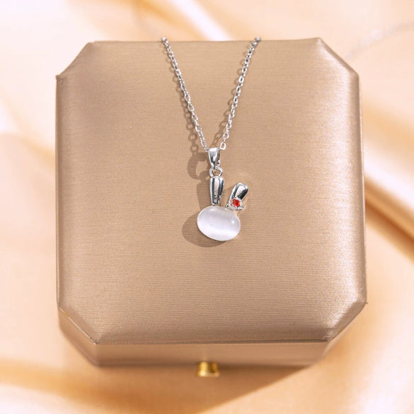 Wholesale Titanium Steel And Copper Opal Rabbit Pendant Women's Light Luxury Electroplated Cross Chain Necklace