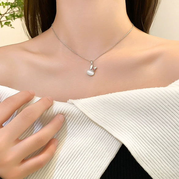 Wholesale Titanium Steel And Copper Opal Rabbit Pendant Women's Light Luxury Electroplated Cross Chain Necklace