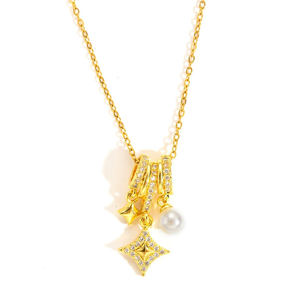 Wholesale Titanium Steel And Copper Pendant Necklace For Women With Diamond Shape And Square Zircon Electroplating Design