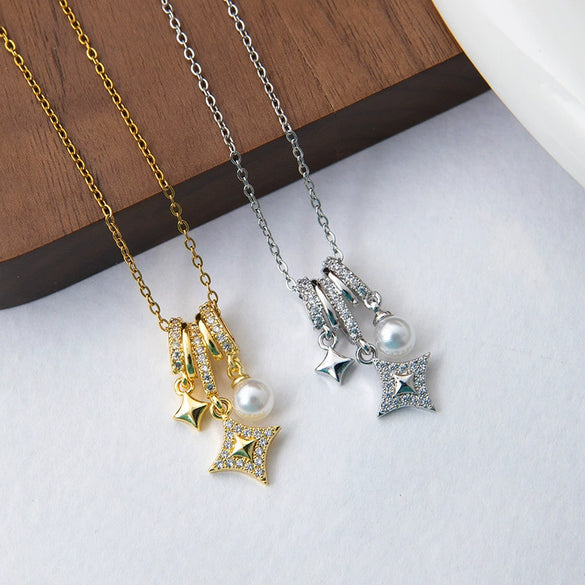 Wholesale Titanium Steel And Copper Pendant Necklace For Women With Diamond Shape And Square Zircon Electroplating Design