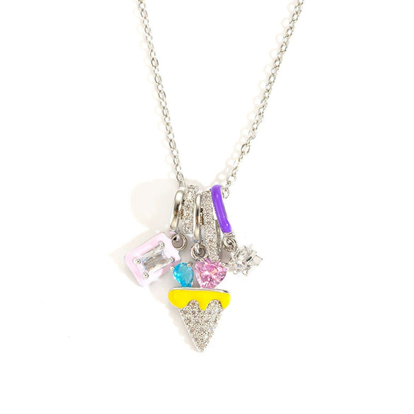 Wholesale Titanium Steel And Copper Pendant Necklace For Women With Diamond Shape And Square Zircon Electroplating Design