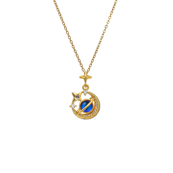 Wholesale Titanium Steel And Copper Star Moon Pendant Necklace For Women Fashionable Light Luxury Electroplating Style
