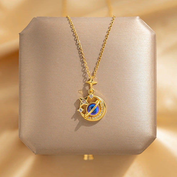 Wholesale Titanium Steel And Copper Star Moon Pendant Necklace For Women Fashionable Light Luxury Electroplating Style