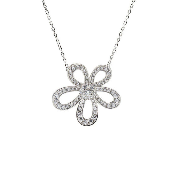 Wholesale Titanium Steel And Copper Women's Flower Pendant Necklace With Diamond Design