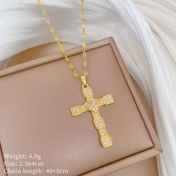 Wholesale Titanium Steel And Copper Women's Necklace With Geometric Shapes And Micro Diamond Inlay In Light Luxury And Cartoon Style