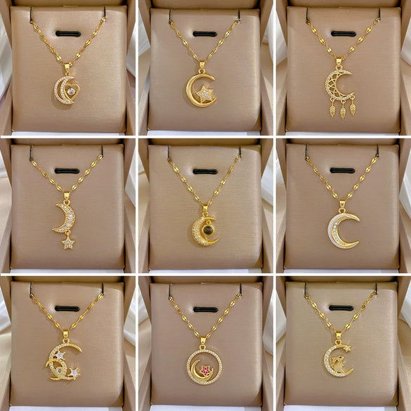Wholesale Titanium Steel And Copper Women's Necklace With Geometric Shapes And Micro Diamond Inlay In Light Luxury And Cartoon Style