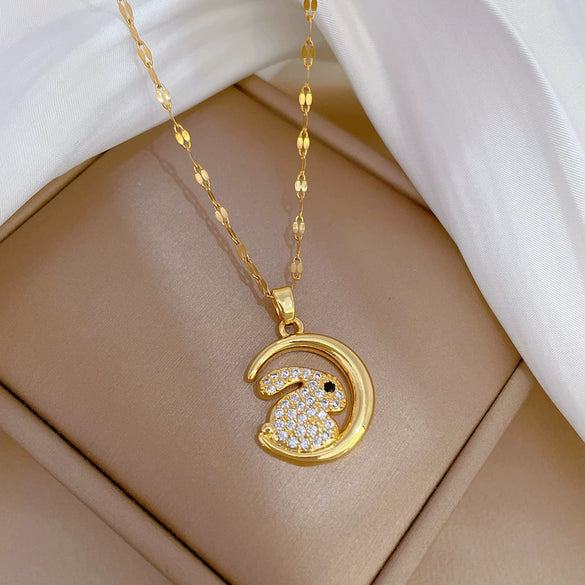 Wholesale Titanium Steel And Copper Women's Necklace With Geometric Shapes And Micro Diamond Inlay In Light Luxury And Cartoon Style