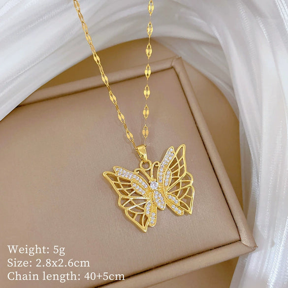 Wholesale Titanium Steel And Copper Women's Necklace With Geometric Shapes And Micro Diamond Inlay In Light Luxury And Cartoon Style