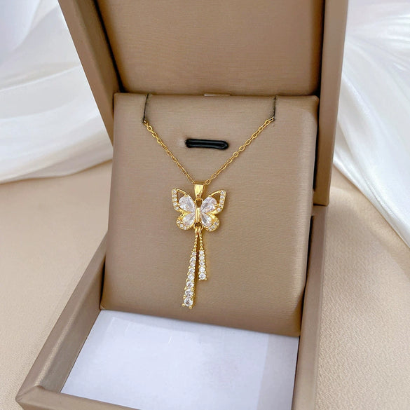 Wholesale Titanium Steel And Copper Women's Necklace With Geometric Shapes And Micro Diamond Inlay In Light Luxury And Cartoon Style