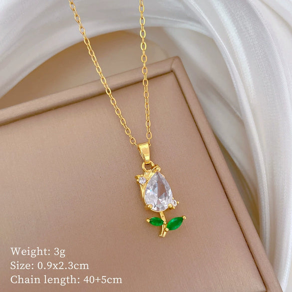 Wholesale Titanium Steel And Copper Women's Necklace With Geometric Shapes And Micro Diamond Inlay In Light Luxury And Cartoon Style