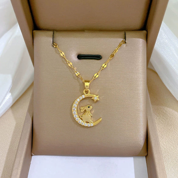 Wholesale Titanium Steel And Copper Women's Necklace With Geometric Shapes And Micro Diamond Inlay In Light Luxury And Cartoon Style