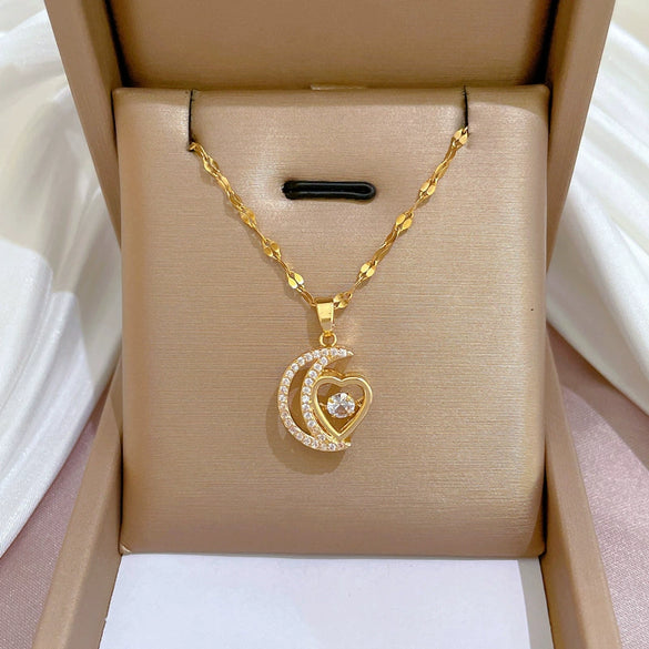 Wholesale Titanium Steel And Copper Women's Necklace With Geometric Shapes And Micro Diamond Inlay In Light Luxury And Cartoon Style