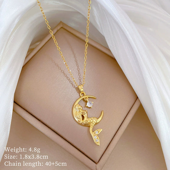 Wholesale Titanium Steel And Copper Women's Necklace With Geometric Shapes And Micro Diamond Inlay In Light Luxury And Cartoon Style